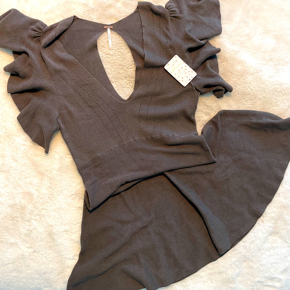 NWT FREE PEOPLE GREY KNIT MINI